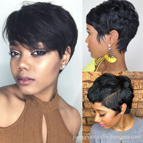 Natural Black Straight Brazilian Remy Hair Wigs  For Women short bob human hair wigs with bangs